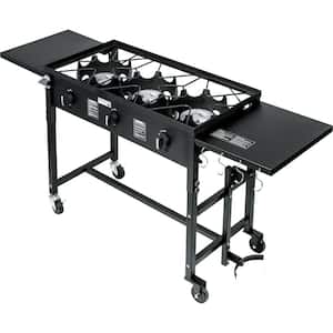 87,000 BTU Outdoor Camping Propane Triple Burner Stove Cooking Station with Folding Side Shelves