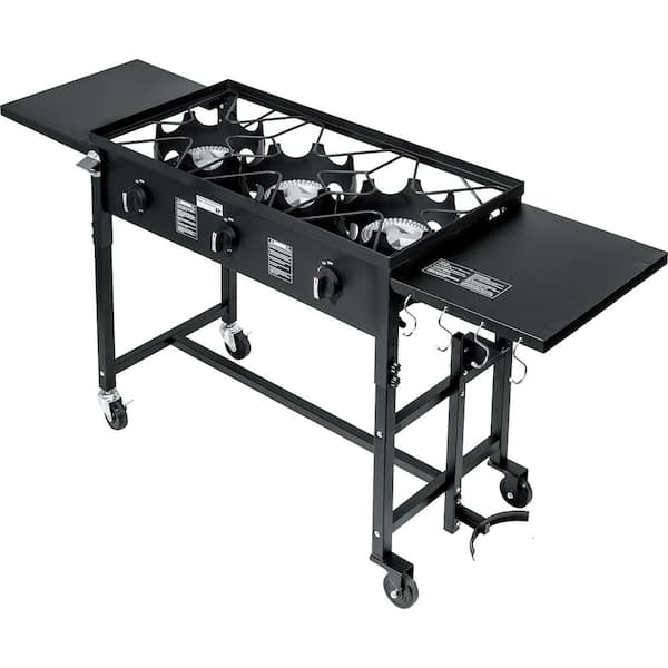 Barton 87,000 BTU Outdoor Camping Propane Triple Burner Stove Cooking Station with Folding Side Shelves