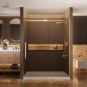 60 in. W x 76 in. H Sliding Frameless Shower Door in Brushed Gold Finish with 3/8 in.(10 mm) Tempered Clear Glass