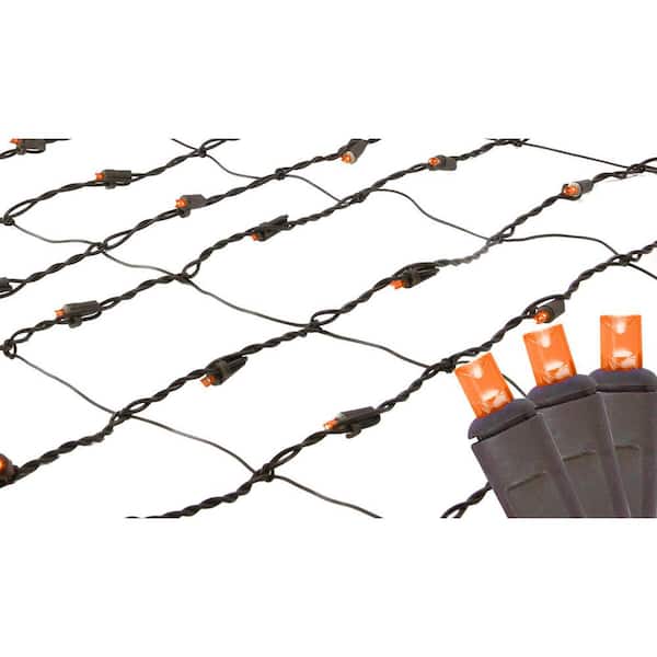 2 ft. x 8 ft. Orange LED Net Style Tree Trunk Wrap Christmas Lights with Brown Wire