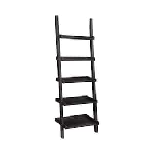 72 in. H Brown Sleek Wooden Ladder Bookcase with 5-Shelves