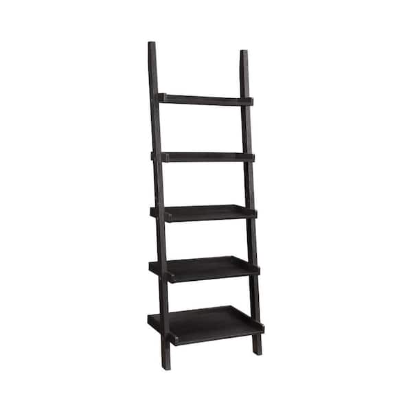 Benjara 72 in. H Brown Sleek Wooden Ladder Bookcase with 5-Shelves