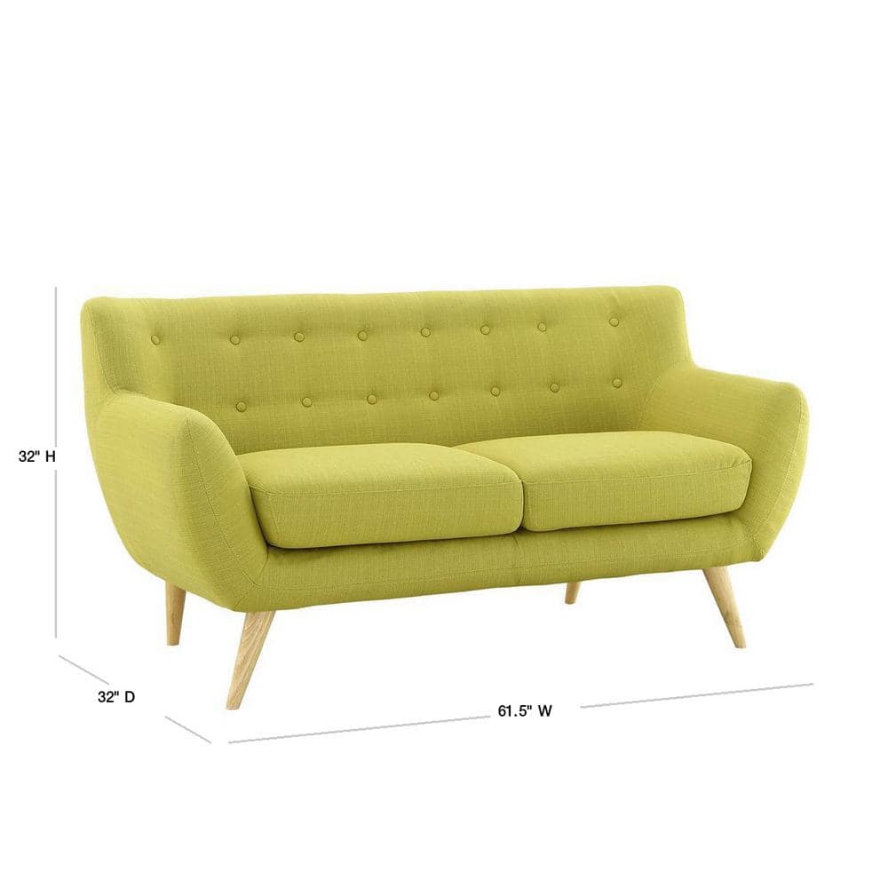 Wheatgrass Green Tufted Mid-Century Modern Loveseat with Wood Legs
