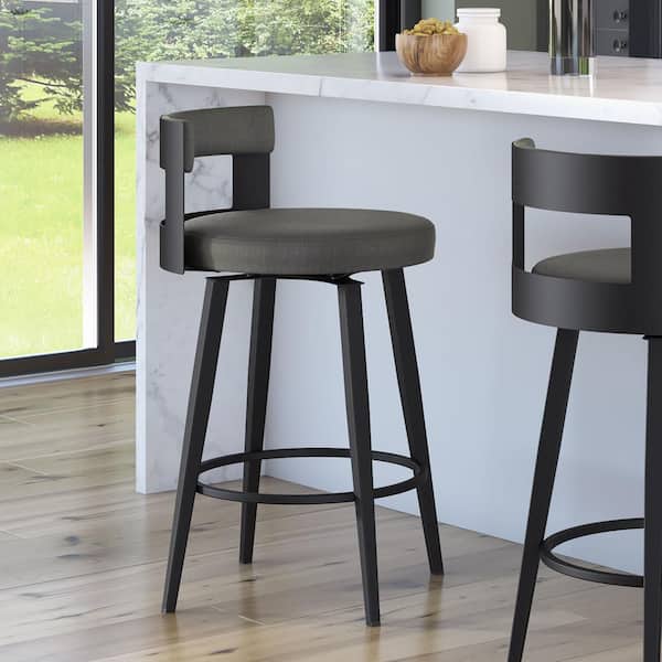 Amisco Paramont 26.38 in. Charcoal Grey Polyester/Black Metal Swivel Counter Stool