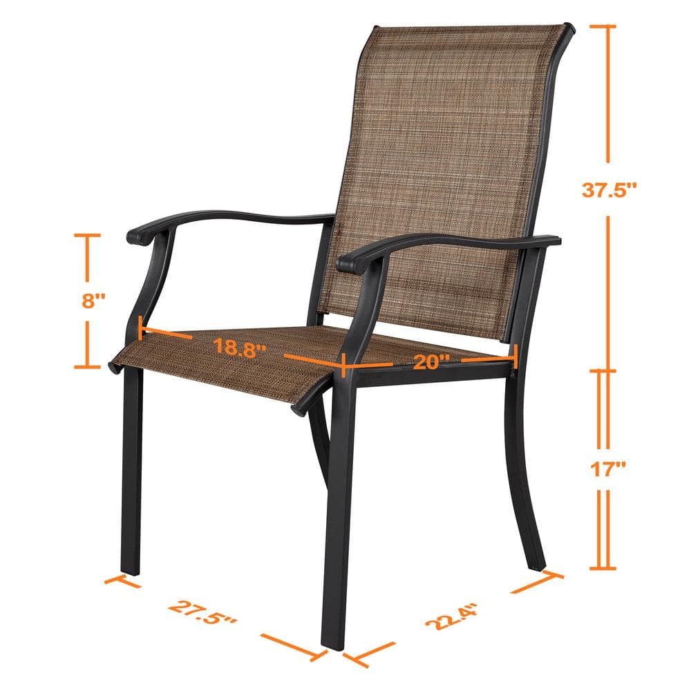 Black and Brown Steel Frame Outdoor Dining Chairs with Armrests