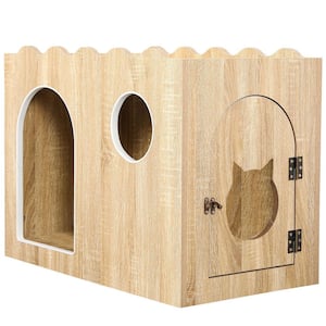 Wood Cat Litter Box Enclosure Indoor Cat End Table with Doors Pet Side Table Cats Storage Bench in Maple