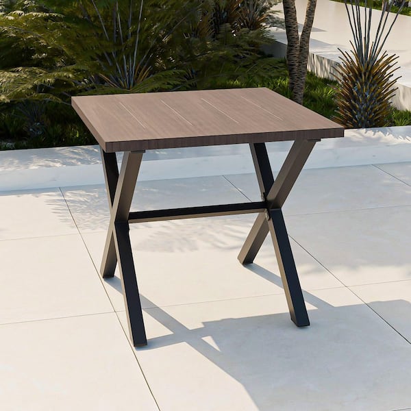 X-Base Brown Metal Outdoor Dining End Side Table