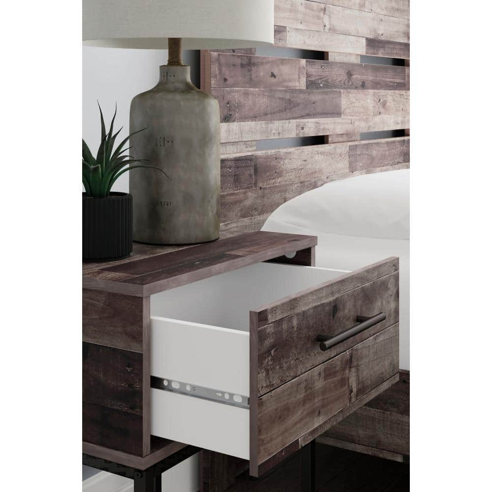 Neilsville Gray and Black 1-Drawer Nightstand with Metal Legs