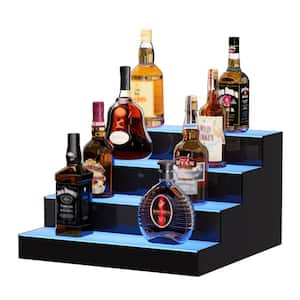 LED Lighted Liquor Bottle Display 9.5 in. H x 16 in. W 16-Bottle 7-Static Colors Multi-Colored 4-Tier Acrylic Wine Rack