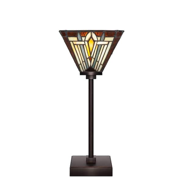 Unbranded Quincy 16.25 in. Dark Granite Accent Lamp with Glass Shade