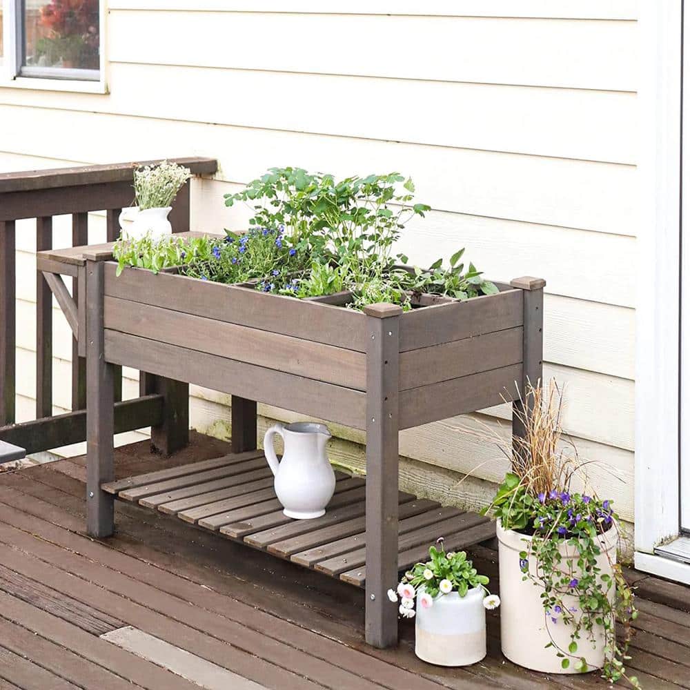 aivituvin Raised Garden Bed with Large Storage Shelf Wooden Herb