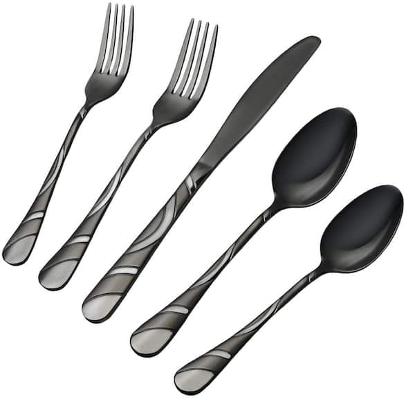 40-Piece Black 18/0 Stainless Steel Flatware Set (Service for 8), Frosted and Mirror Finish Flatware Set,Dishwasher Safe