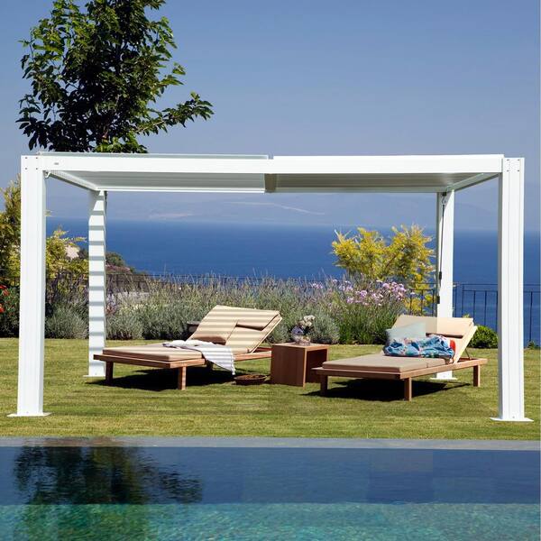 domi outdoor living White Aluminum Metal Louvered Pergola 10