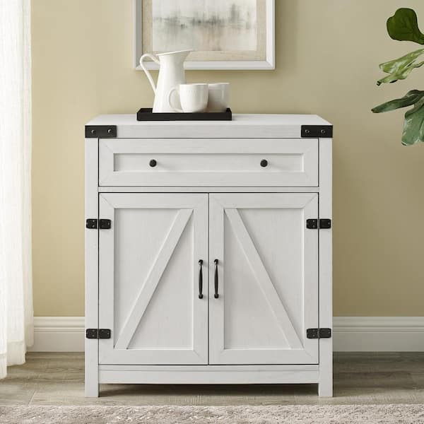 Welwick Designs Barnwood Collection 30 in. Brushed White Accent Cabinet with Barn Doors