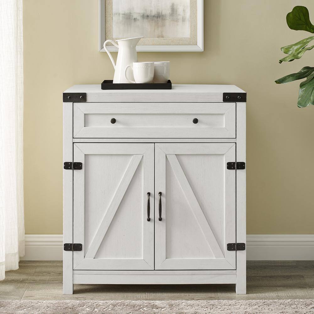 Welwick Designs Barnwood Collection 30 In Brushed White Accent Cabinet With Barn Doors Hd8774 3337