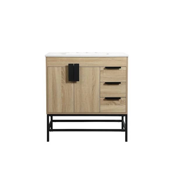 Unbranded Timeless Home 32 in. W x 22 in. D x 33.5 in. H Bath Vanity in Mango Wood with Ivory White Engineered Stone Top