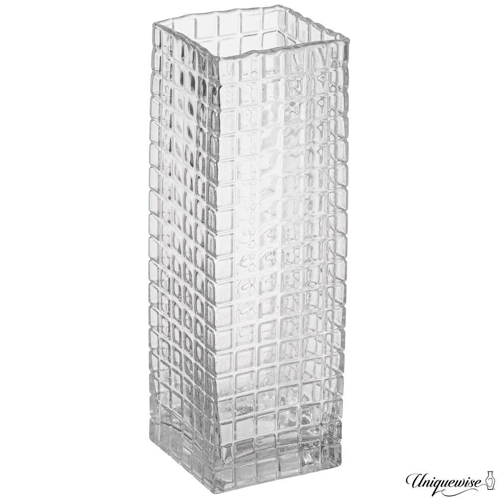 Uniquewise 12" Frosted Clear Glass Square Table Vase