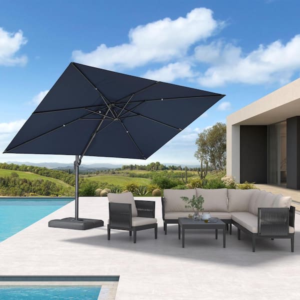 PURPLE LEAF 9 ft. x 11.5 ft. Outdoor Patio Cantilever Umbrella Aluminum Offset 360° Rotation Umbrella in Navy Blue