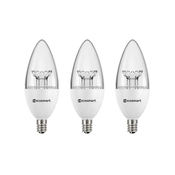 EcoSmart 40-Watt Equivalent B11 Dimmable Clear Blunt Tip LED Light Bulb Soft White (3-Pack)