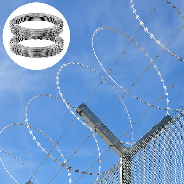 Razor Wire, 98 ft. Galvanized Razor Barbed Wire, 2-Rolls Razor Fencing for Garden, Razor Ribbon Wire for Security