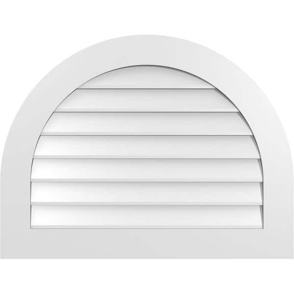 Ekena Millwork 34 in. x 26 in. Round Top Surface Mount PVC Gable Vent: Decorative with Standard Frame