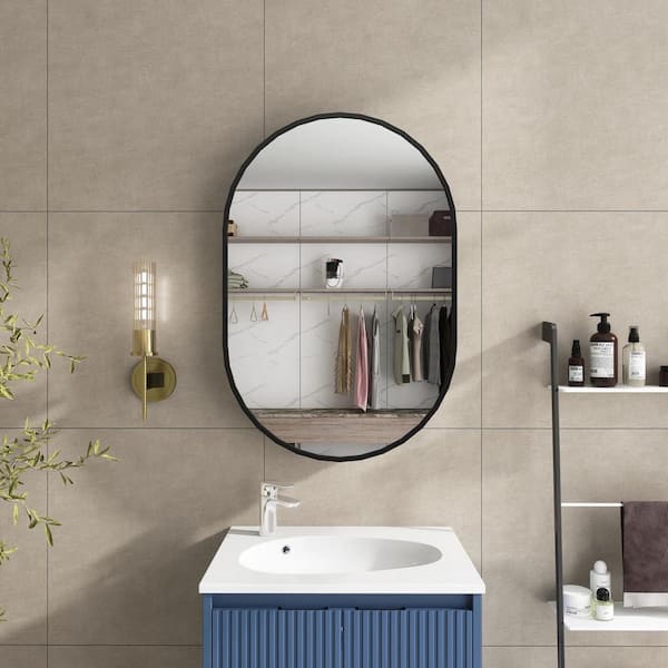 Boosicavelly 24 in. W x 36 in. H Oval Metal Medicine Cabinet with Mirror