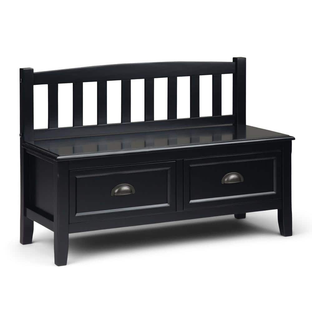 Black Solid Wood Entryway Bench with Storage Drawers