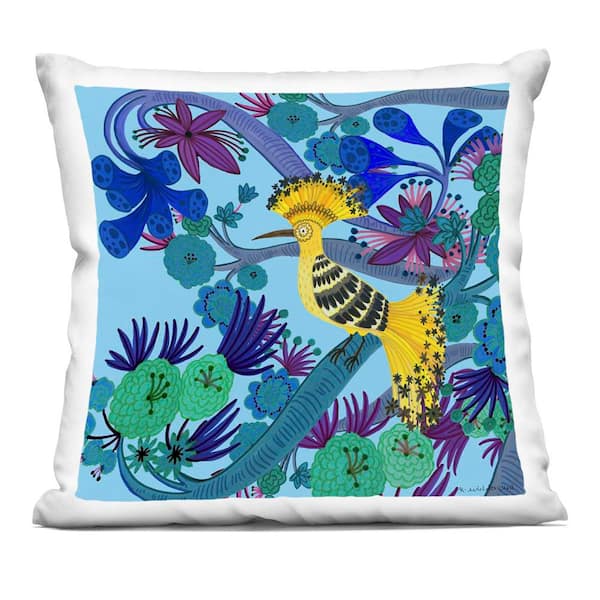 Stupell Industries Whimsical Yellow Bird and Flowers Yellow Abstract Polyester 18 in. x 18 in. Throw Pillow