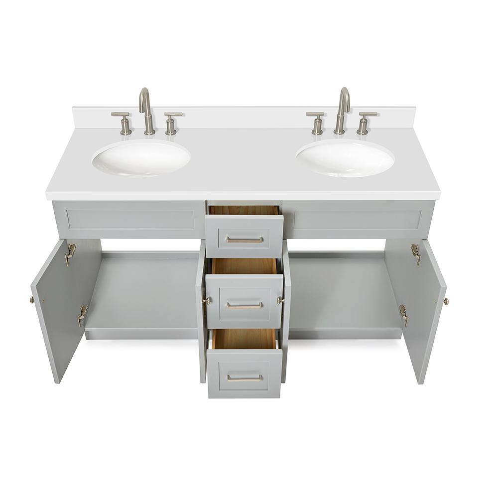 Hamlet 61" Grey Double Basin Vanity with White Quartz Top