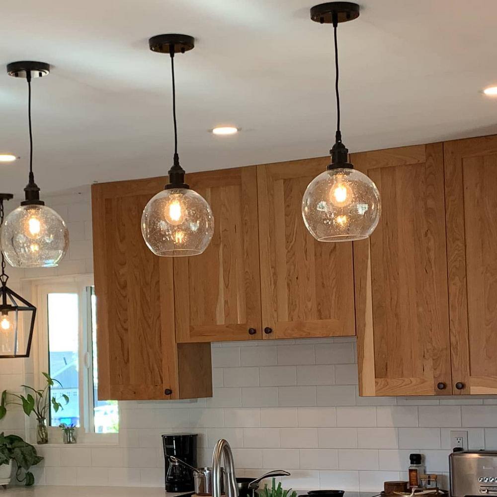 Vintage Bronze Mini Globe Pendant Light with Seeded Glass
