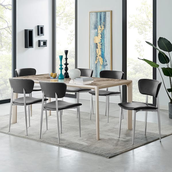 Armen Living Otello 35 in. Champagne Silver Ceramic and Metal Rectangular Dining Room Table