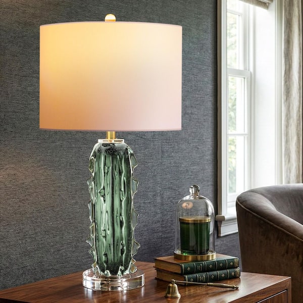 ROTTOGOON 27.5 in. Modern Textured Green Glass Table Lamp with