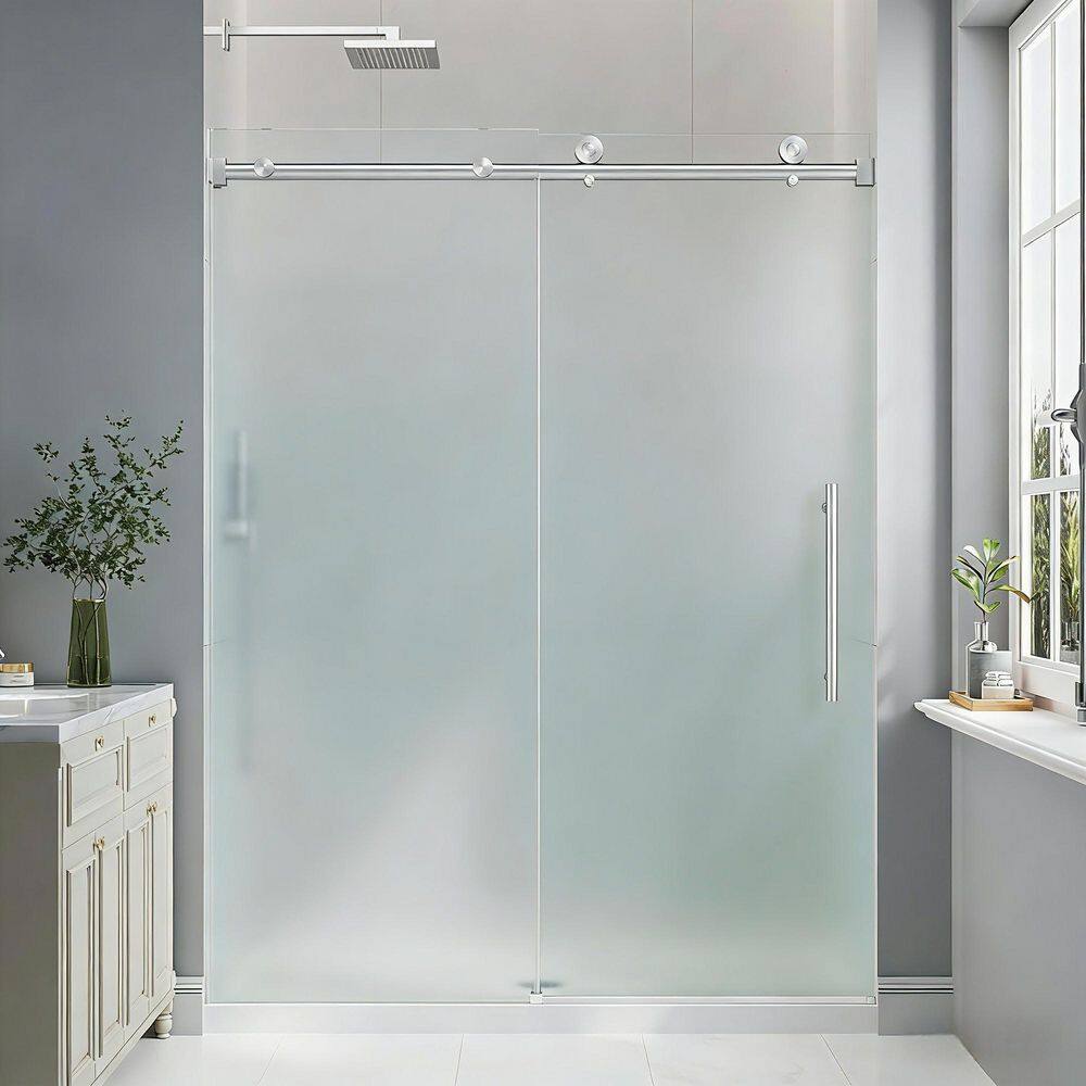 56-61 in. W x 76 in. H Single Sliding Frameless Shower Door Brushed Nickel 3/8 in. Frosted Glass for Walk-in Showers price history on PriceWatchPro