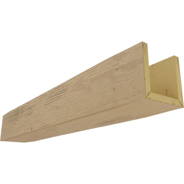 Ekena Millwork 8 in. x 4 in. x 10 ft. 3-Sided (U-Beam) Sandblasted Natural Pine Faux Wood Ceiling Beam