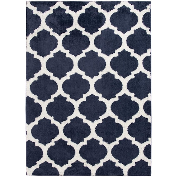 Seyward 5 ft. x 7 ft. Blue/Buff Trellis Area Rug