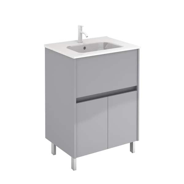 null Band 24 in. W x 18 in. D x 34 in. H Bath Vanity in Gloss Galet with White Vanity Top with White Basin
