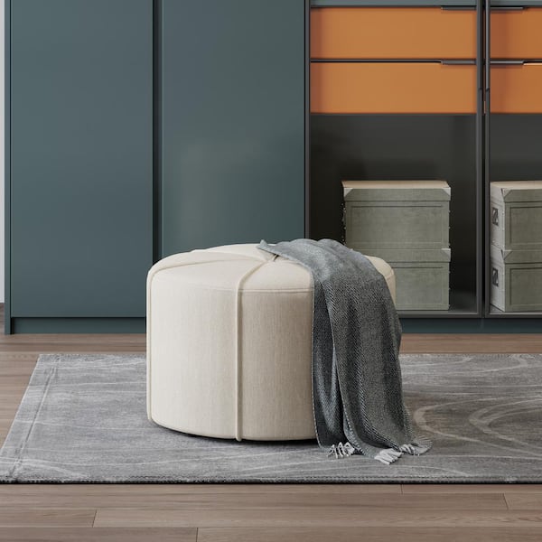 Noble House Gowen Beige Round Ottoman