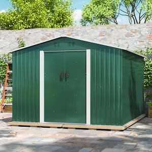 9.1 ft. W x 10.3 ft. D Outdoor Storage Metal Shed Building with Sliding Doors for Backyard Garden (93.73 sq. ft.)