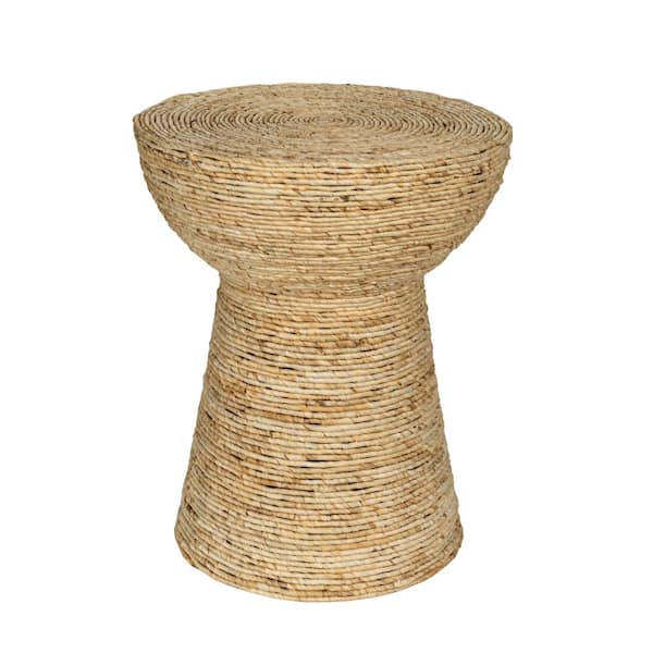 Storied Home 16.34 in. Natural Round Handwoven Wood Accent End Table