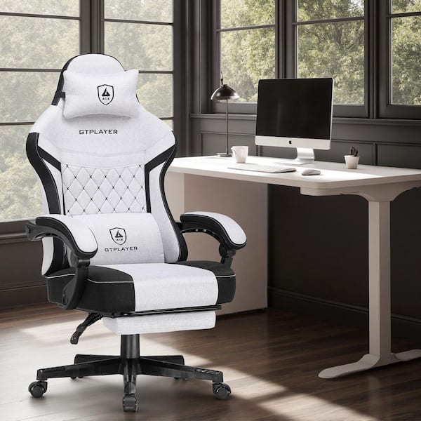 Gaming Chair Fabric Ergonomic Adjustable Height Computer Chair with Linkage Armrests, BlackGray