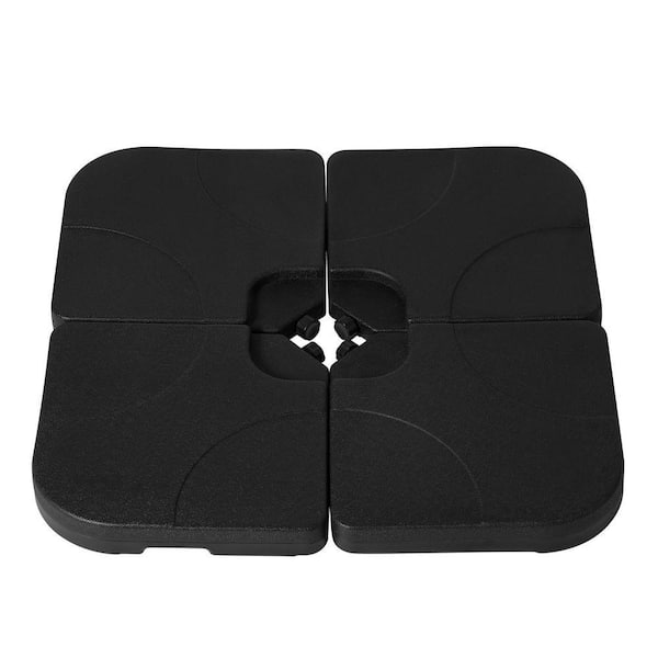 4-Piece HDPE Plastic Hanging Cantilever Offset Patio Umbrella Plate Set with Easy-Fill Spout for Cross Base Stand, Black