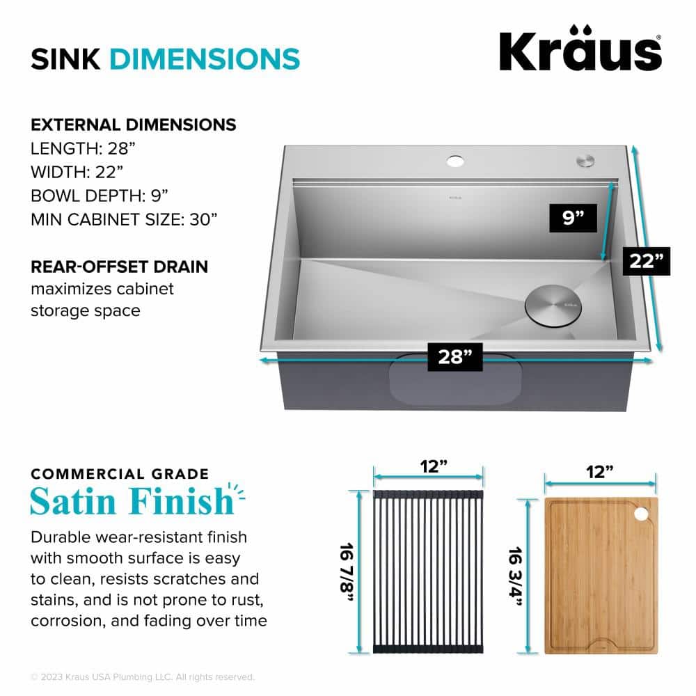 Kore 28-Inch Stainless Steel Drop-In Farmhouse Kitchen Sink