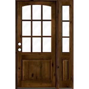 46 in. x 96 in. Alder Right-Hand/Inswing 9-Lite Clear Glass Provincial Stain Wood Prehung Front Door with Right Sidelite