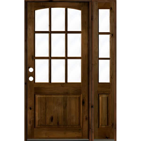 Krosswood Doors 46 in. x 96 in. Alder Right-Hand/Inswing 9-Lite Clear Glass Provincial Stain Wood Prehung Front Door with Right Sidelite
