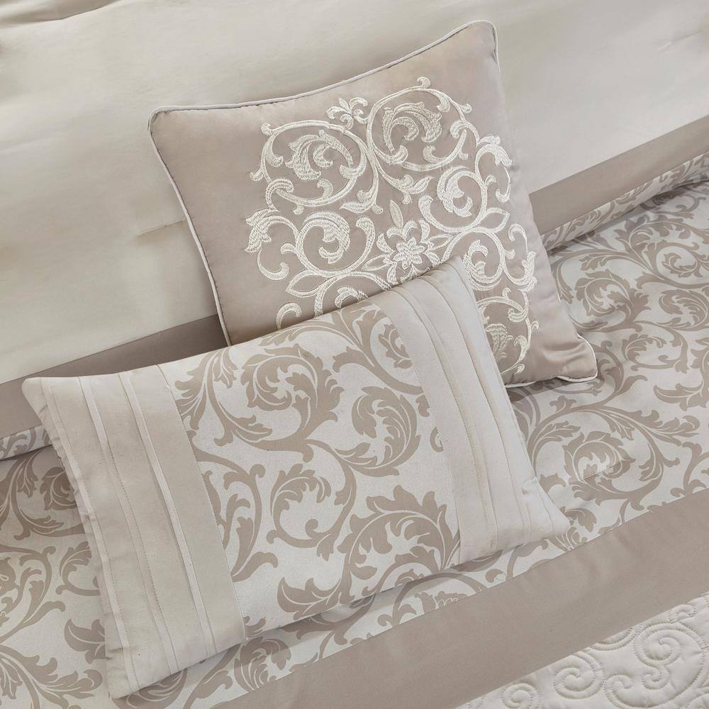 Queen Neutral Microfiber Embroidered 8-Piece Comforter Set