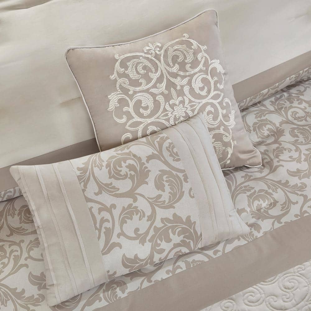 Queen Neutral Microfiber Embroidered 8-Piece Comforter Set