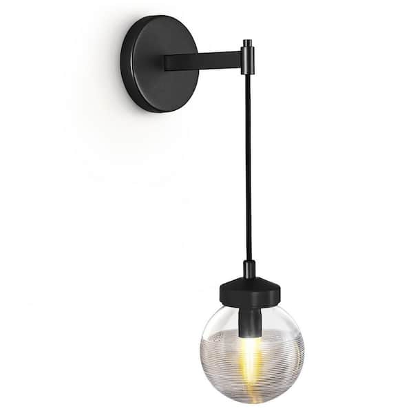 PUYRNF 5 in. 1-Light Glass Black LED Adjustable Wall Sconce, Globe Modern Bathroom Vanity Wall Light Fixture,for Bedroom,Mirror
