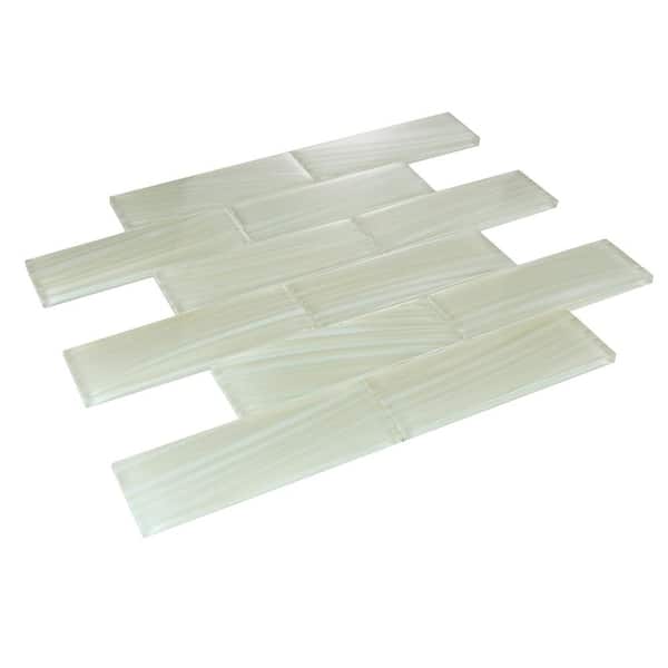 Ivory Beige 12 in. x 12 in. Glossy Glass Subway Mosaic Wall Tile (10 sq. ft./Case)
