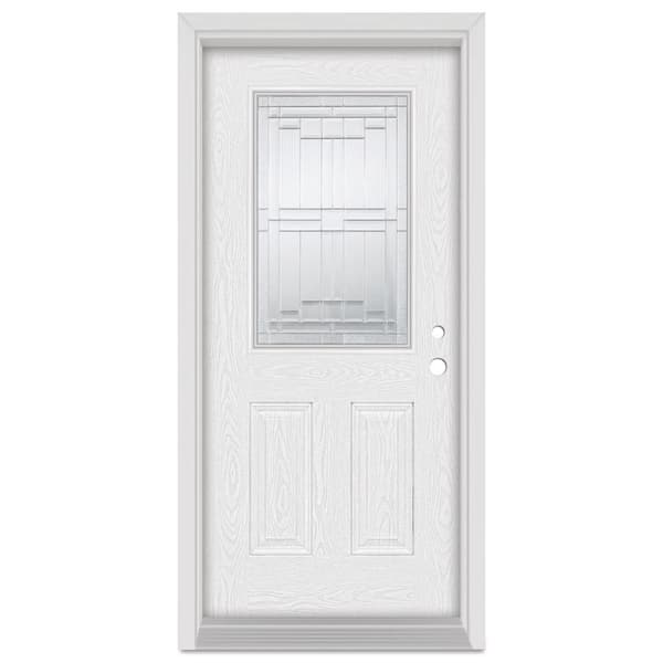 Stanley Doors 32 in. x 80 in. Architectural Left-Hand Zinc Finished Fiberglass Oak Woodgrain Prehung Front Door