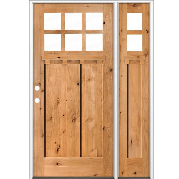 50 in. x 80 in. Knotty Alder Right-Hand/Inswing 6-Lite Beveled Clear Glass Cedar Stain Wood Prehung Front Door w RSL DS